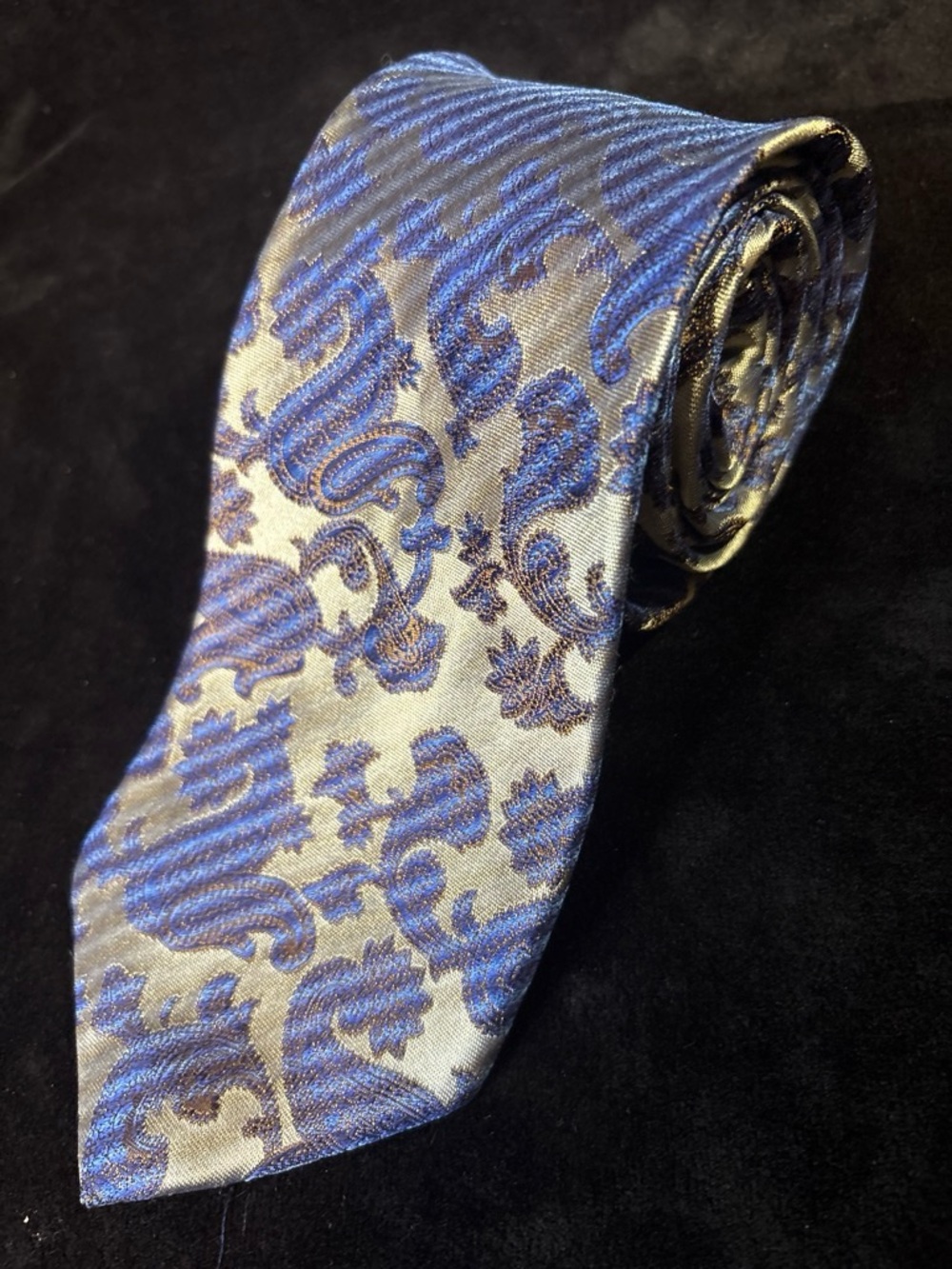 Nautica Blue Gold Jacquard Paisley Silk Necktie OS Navy Metallic EUC
